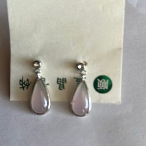 Jadeite set of 2 bracelets of multicolor jade & 1 earring in a rose color.